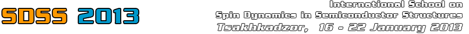 SDSS 2013 school logo: International School on Spin Dynamics in Semiconductor Structures, Tsakhkadzor 2013